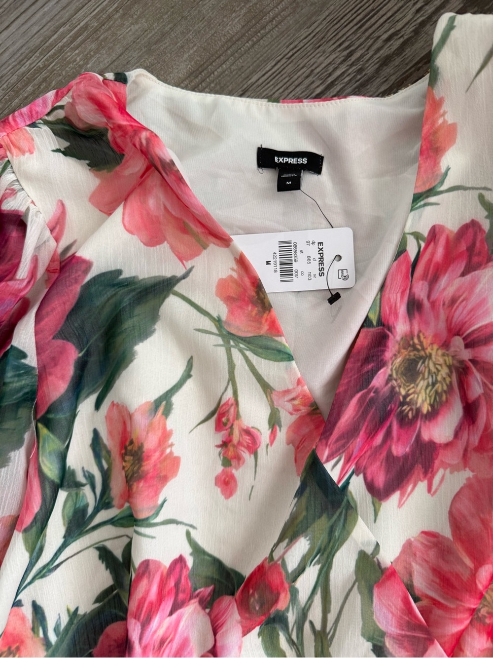Express White Floral Wrap Peplum Blouse with Pink Blooms - Picture 2 of 2